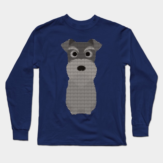 Schnauzer Ugly Christmas Sweater Knit Pattern Long Sleeve T-Shirt by DoggyStyles